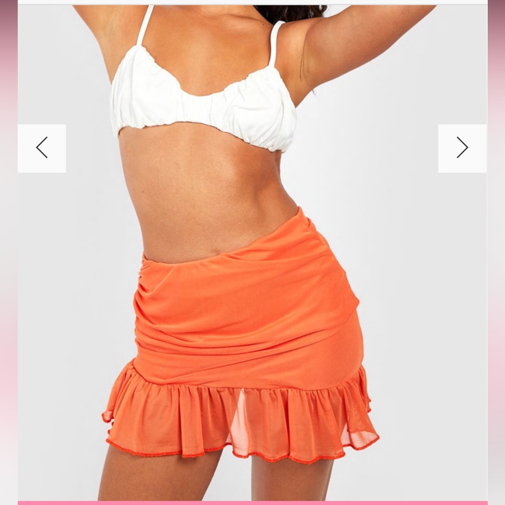 Boohoo Mesh Drape Ruffle Hem Mini Skirt.